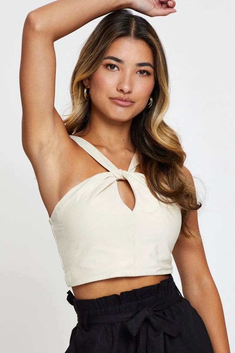 Beige Keyhole Top Halter Neck sold by Ally Fashion product image thumbnail 3