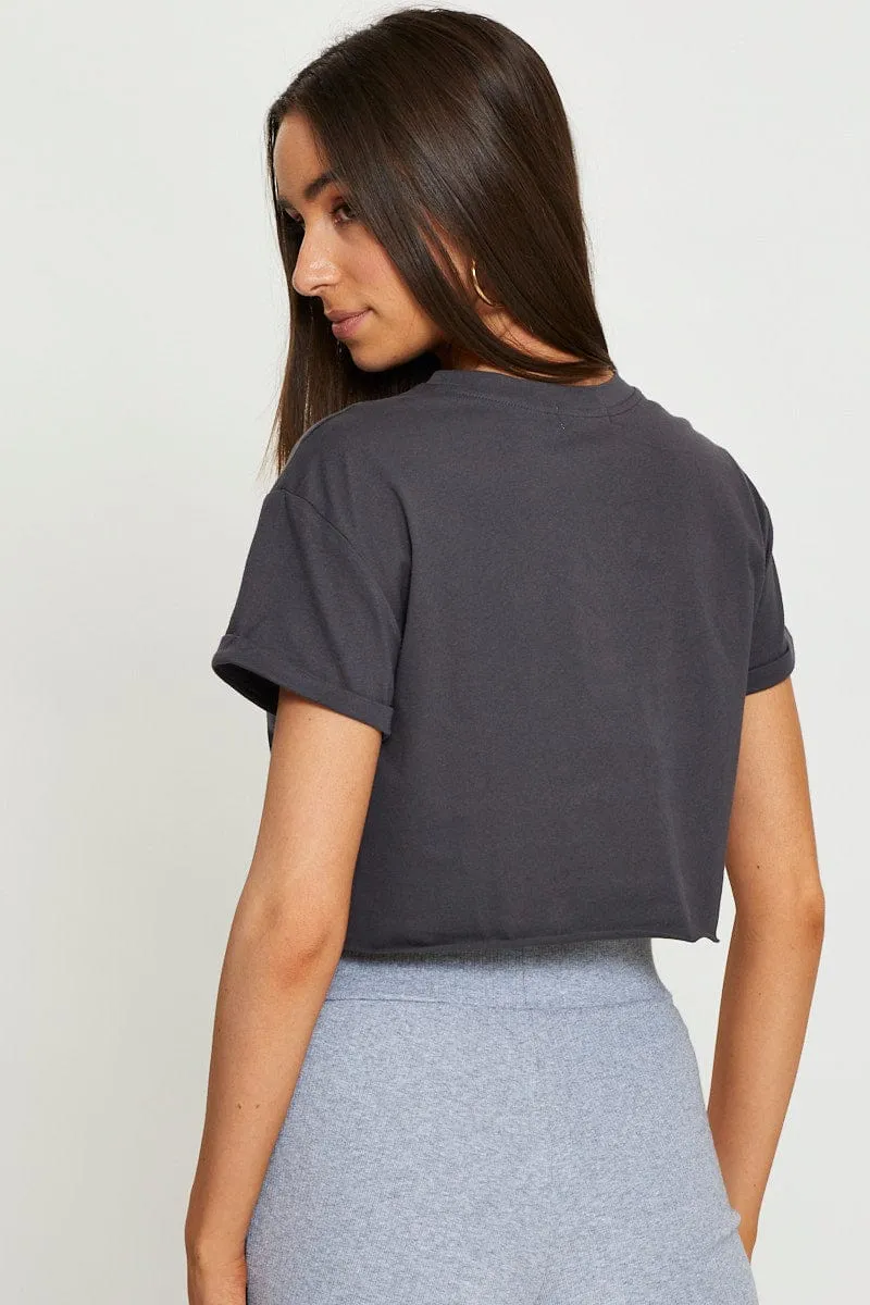 Grey Jersey T-Shirt Short Sleeve Crop sold by Ally Fashion product image thumbnail 5