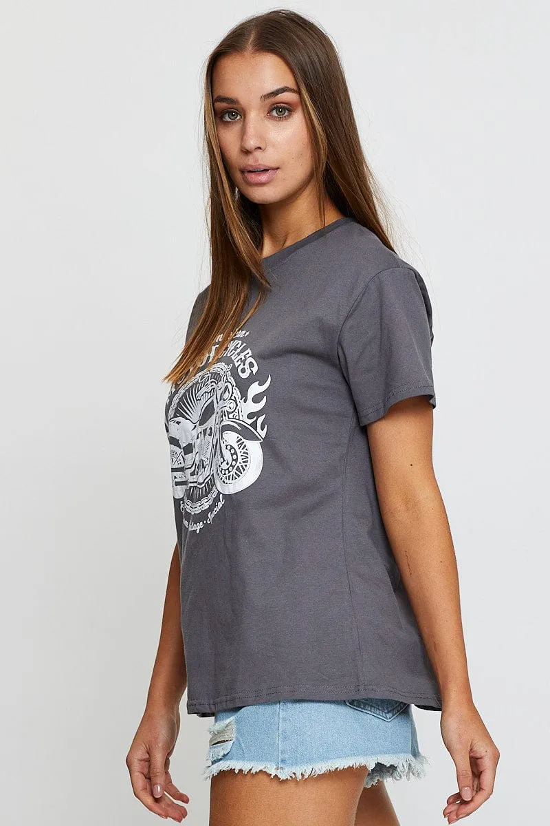 Grey Graphic T Shirt Short Sleeve sold by Ally Fashion product image thumbnail 4