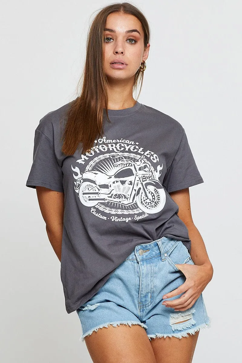 Grey Graphic T Shirt Short Sleeve sold by Ally Fashion product image thumbnail 3