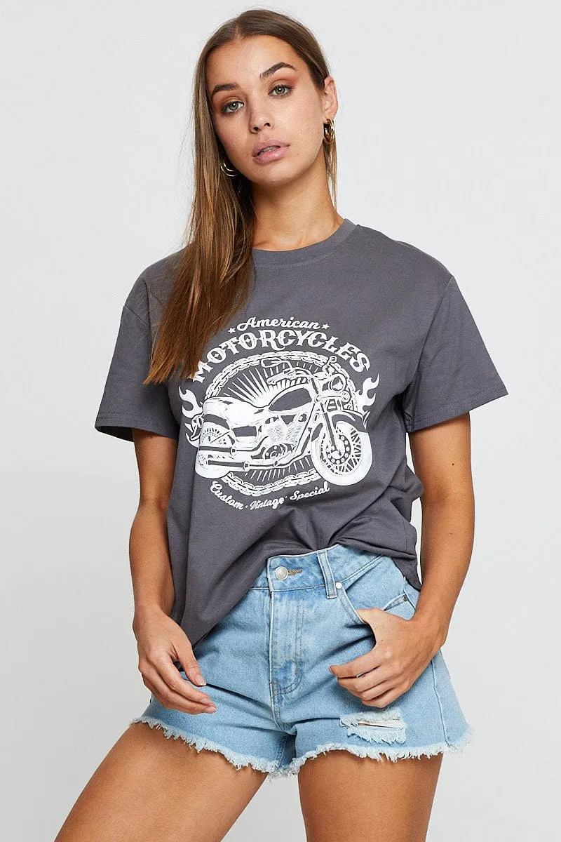 Grey Graphic T Shirt Short Sleeve sold by Ally Fashion