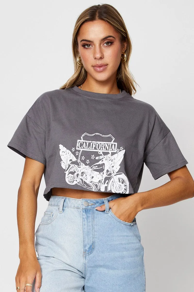 Grey Graphic T Shirt Short Sleeve sold by Ally Fashion