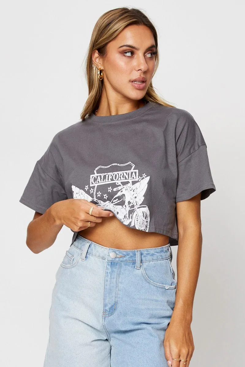 Grey Graphic T Shirt Short Sleeve sold by Ally Fashion product image thumbnail 3