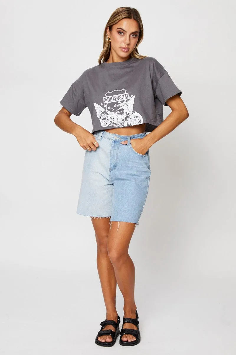 Grey Graphic T Shirt Short Sleeve sold by Ally Fashion product image thumbnail 2