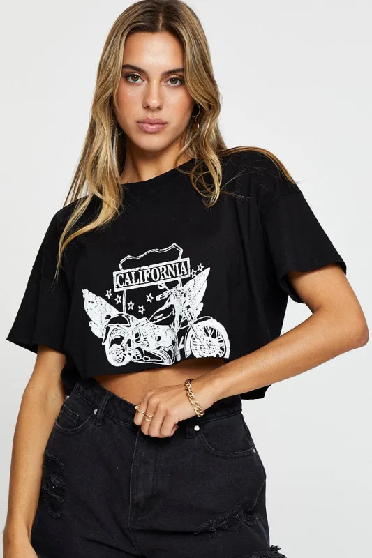 Black Graphic T Shirt Short Sleeve sold by Ally Fashion