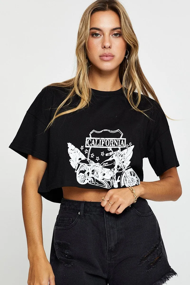 Black Graphic T Shirt Short Sleeve sold by Ally Fashion product image thumbnail 3