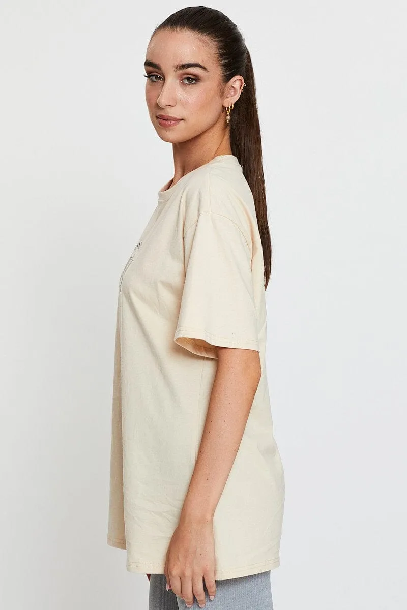 Beige Graphic T Shirt Short Sleeve Oversized sold by Ally Fashion product image thumbnail 5