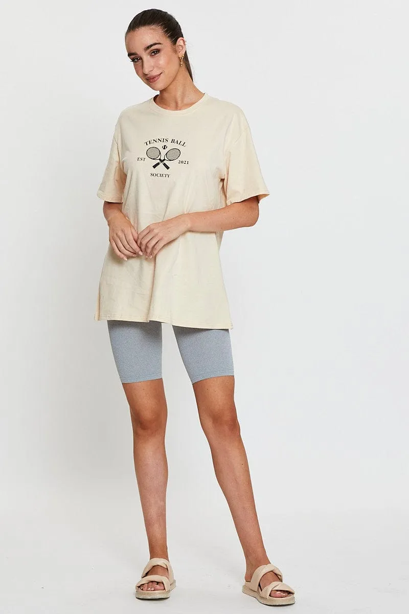 Beige Graphic T Shirt Short Sleeve Oversized sold by Ally Fashion product image thumbnail 3
