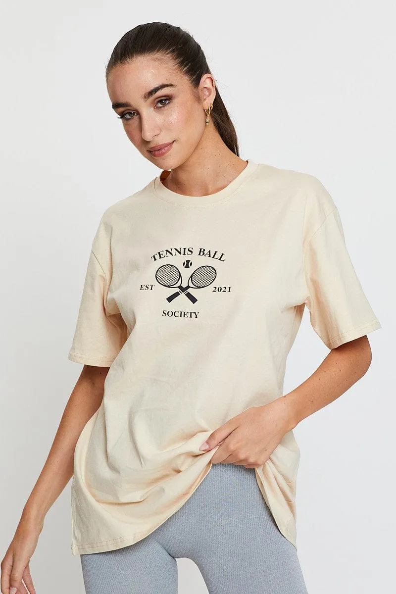 Beige Graphic T Shirt Short Sleeve Oversized sold by Ally Fashion product image thumbnail 2