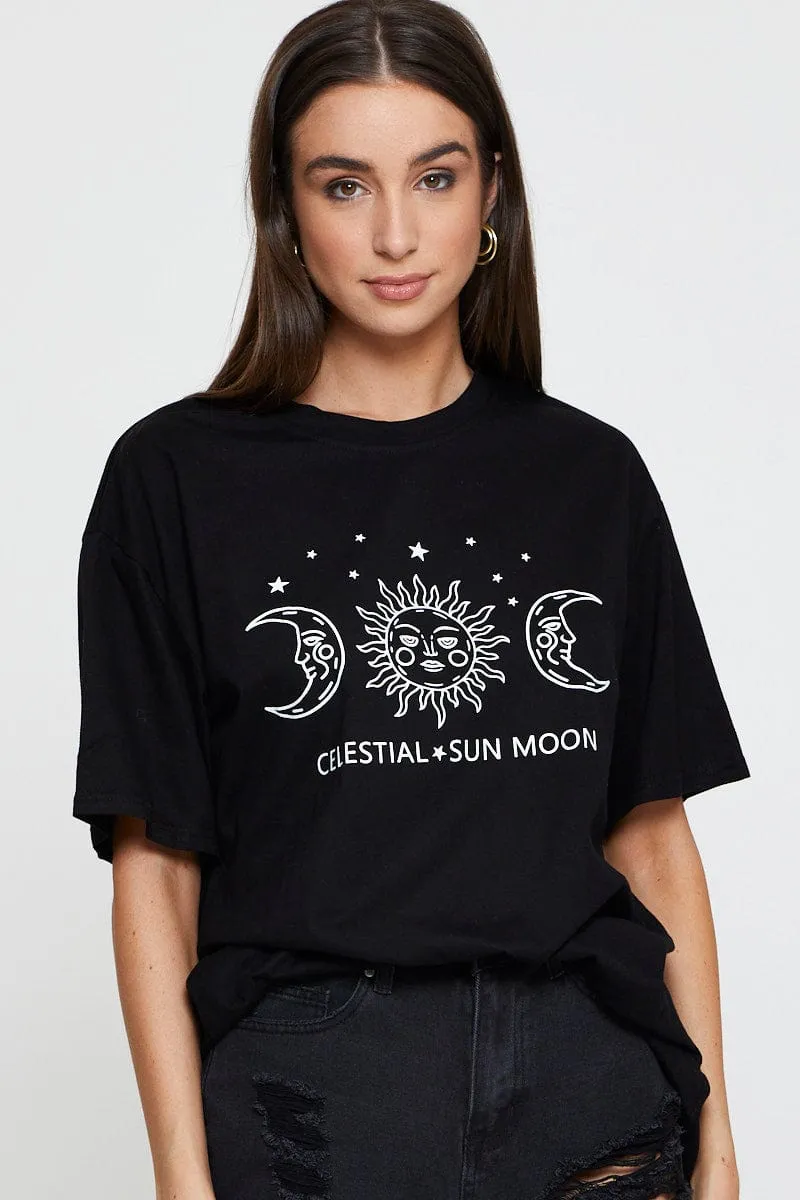 Black Graphic T Shirt Short Sleeve sold by Ally Fashion