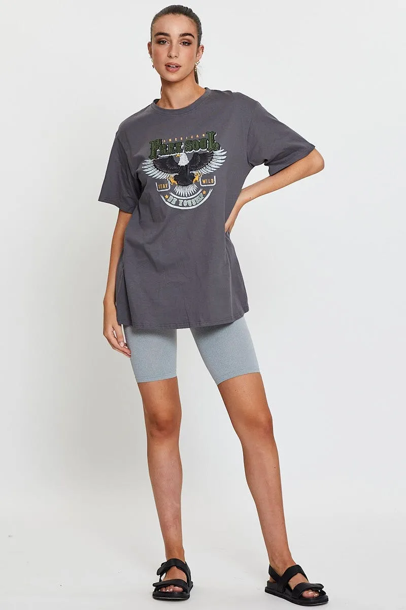 Grey Graphic T Shirt Short Sleeve sold by Ally Fashion product image thumbnail 2