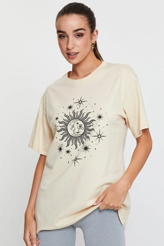 Beige Graphic T Shirt Short Sleeve sold by Ally Fashion