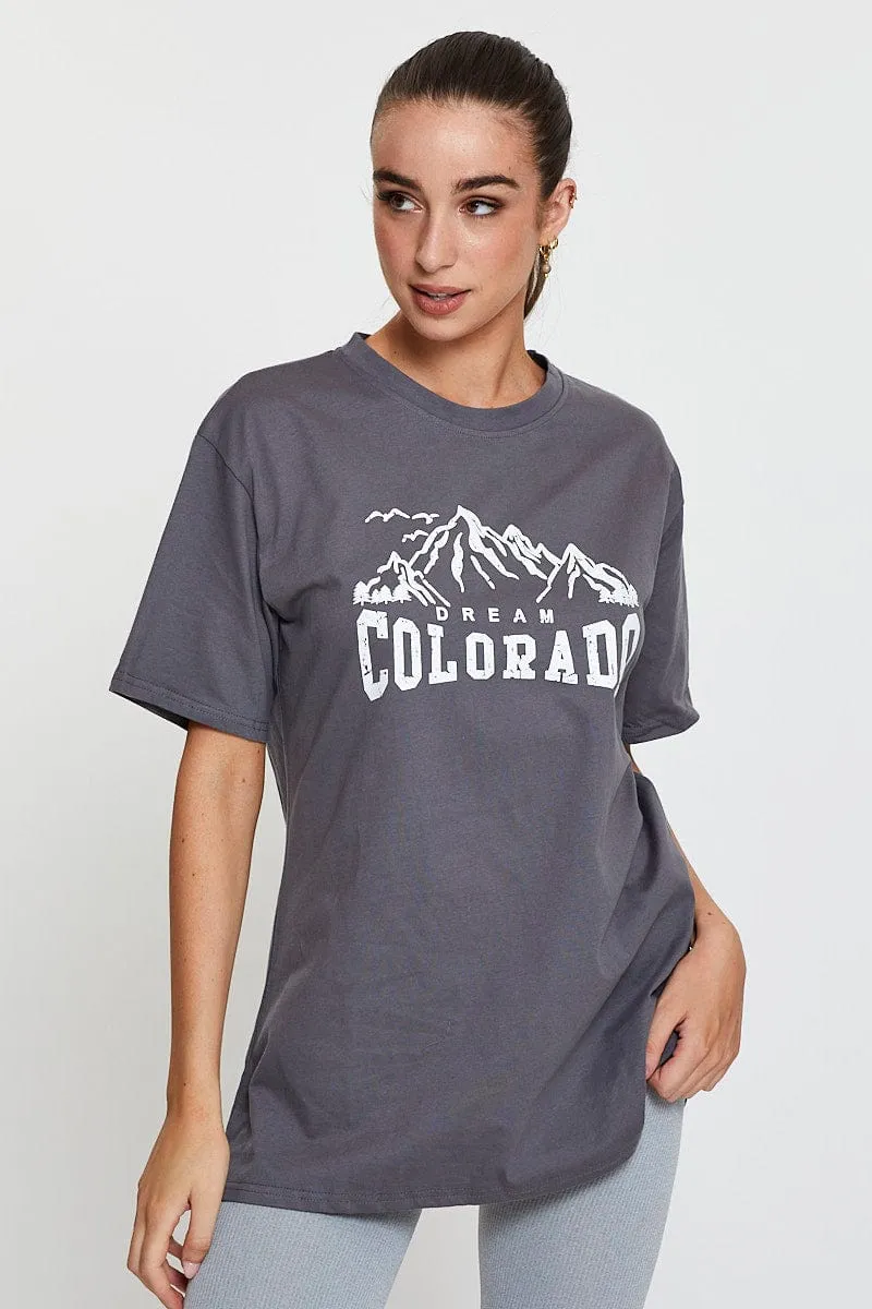 Grey Graphic T Shirt Short Sleeve sold by Ally Fashion product image thumbnail 3