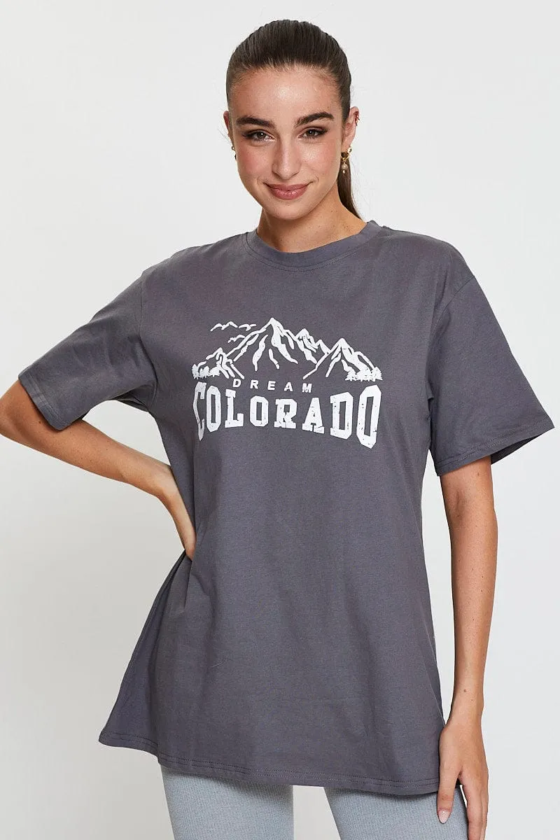 Grey Graphic T Shirt Short Sleeve sold by Ally Fashion