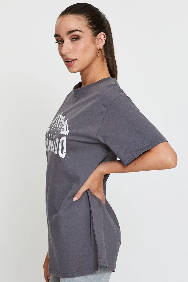 Grey Graphic T Shirt Short Sleeve sold by Ally Fashion product image thumbnail 4