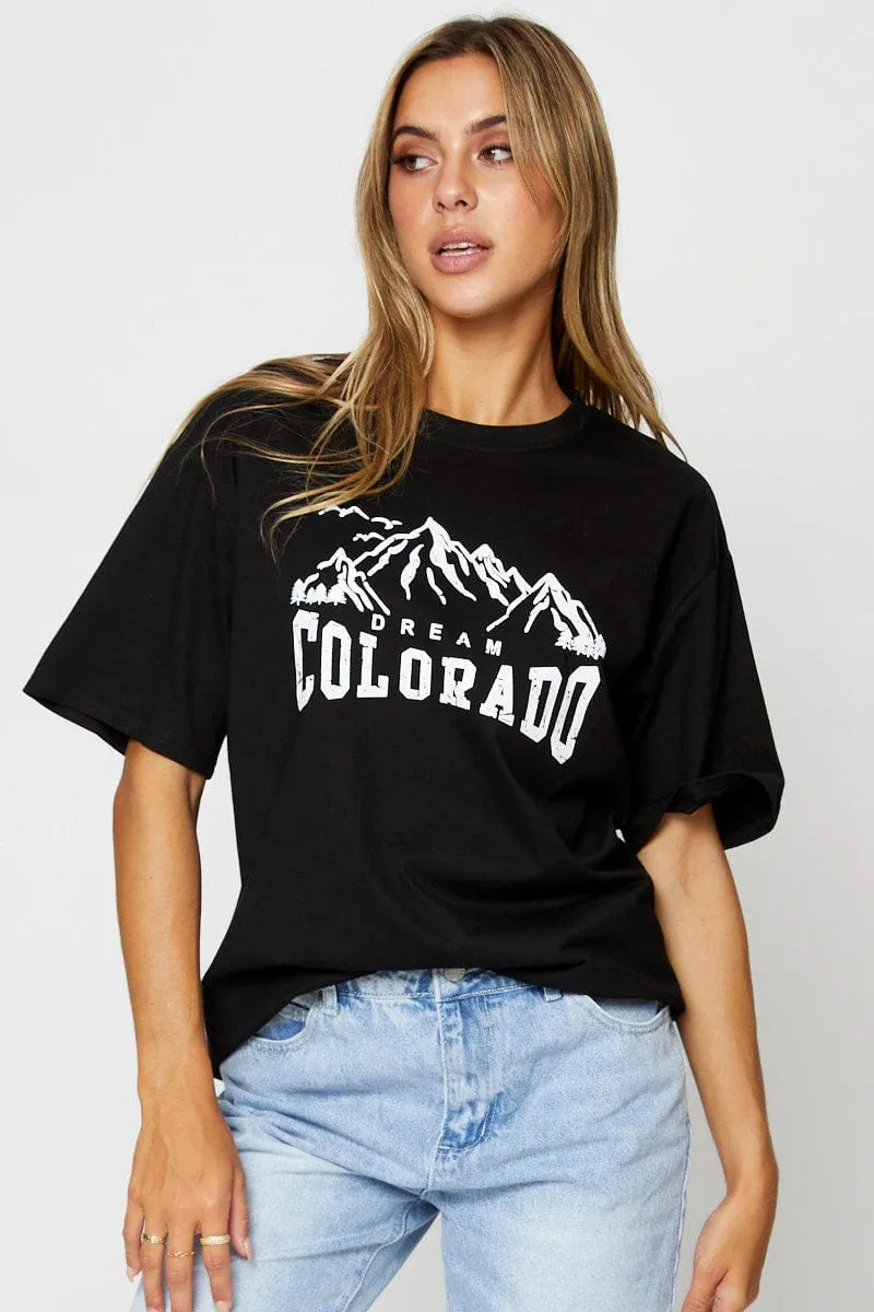 Black Graphic T Shirt Short Sleeve sold by Ally Fashion