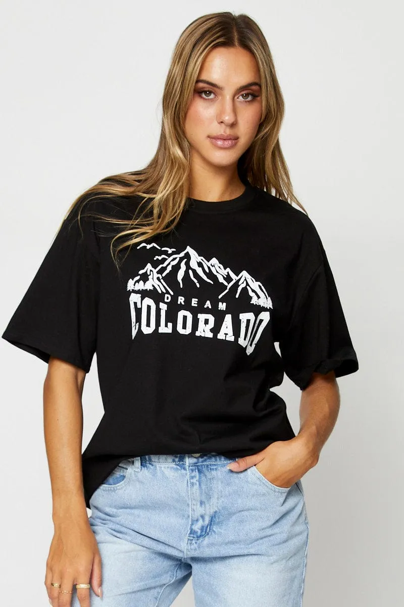 Black Graphic T Shirt Short Sleeve sold by Ally Fashion product image thumbnail 3