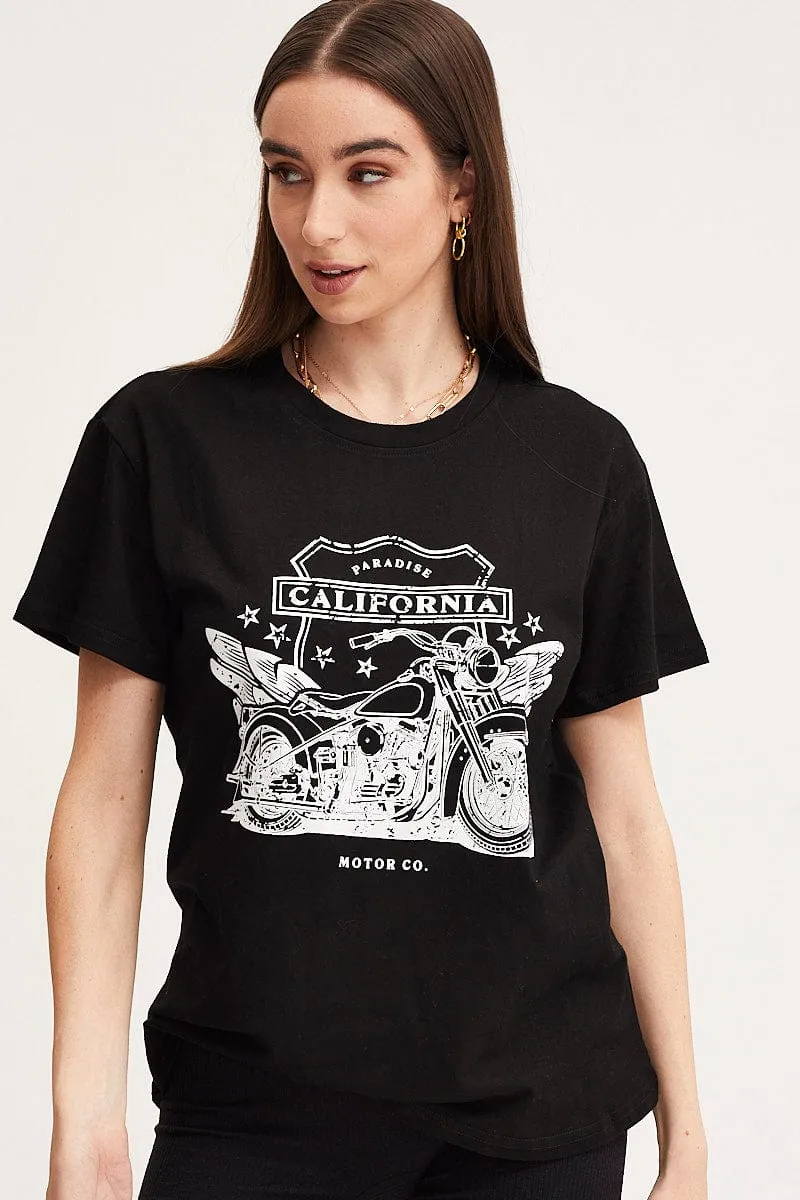 Black Graphic T Shirt Short Sleeve sold by Ally Fashion product image thumbnail 3