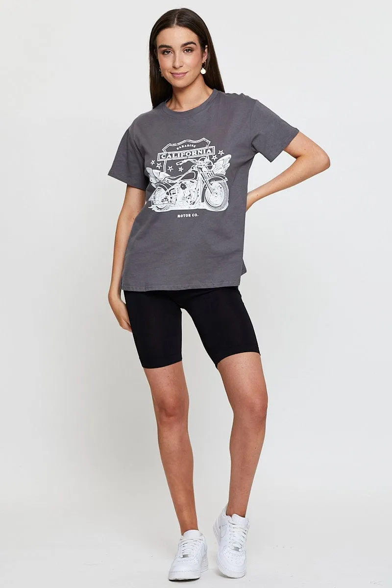 Grey Graphic T Shirt Short Sleeve sold by Ally Fashion product image thumbnail 2