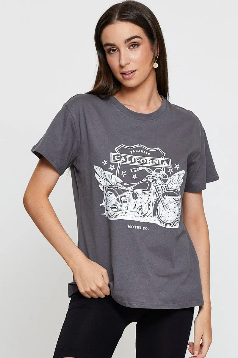 Grey Graphic T Shirt Short Sleeve sold by Ally Fashion product image thumbnail 3