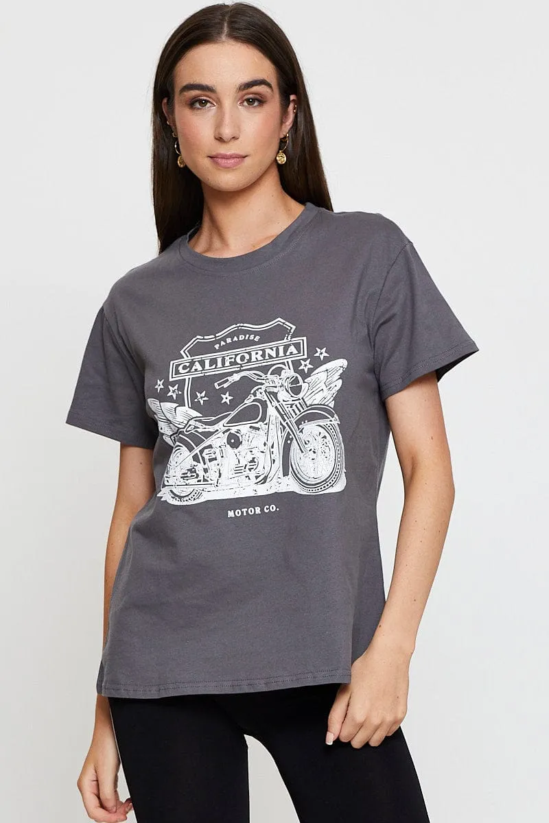 Grey Graphic T Shirt Short Sleeve sold by Ally Fashion