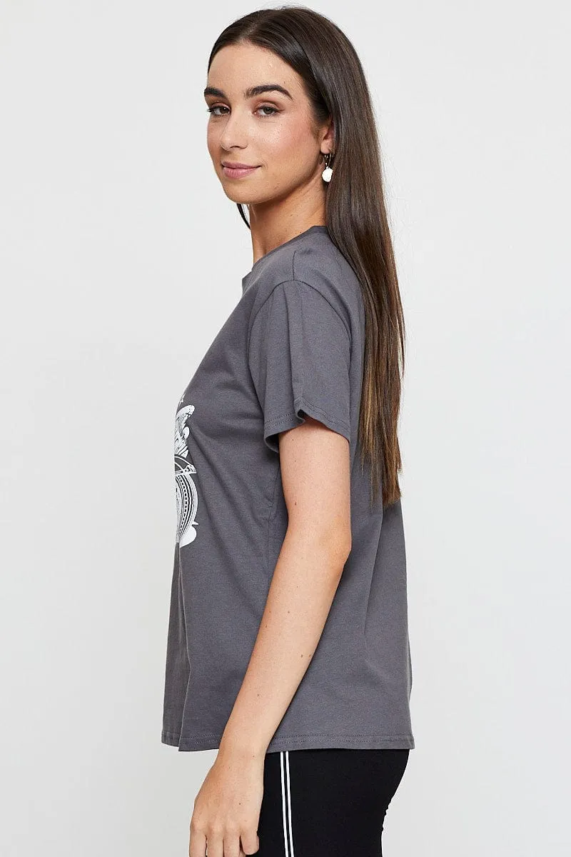 Grey Graphic T Shirt Short Sleeve sold by Ally Fashion product image thumbnail 4