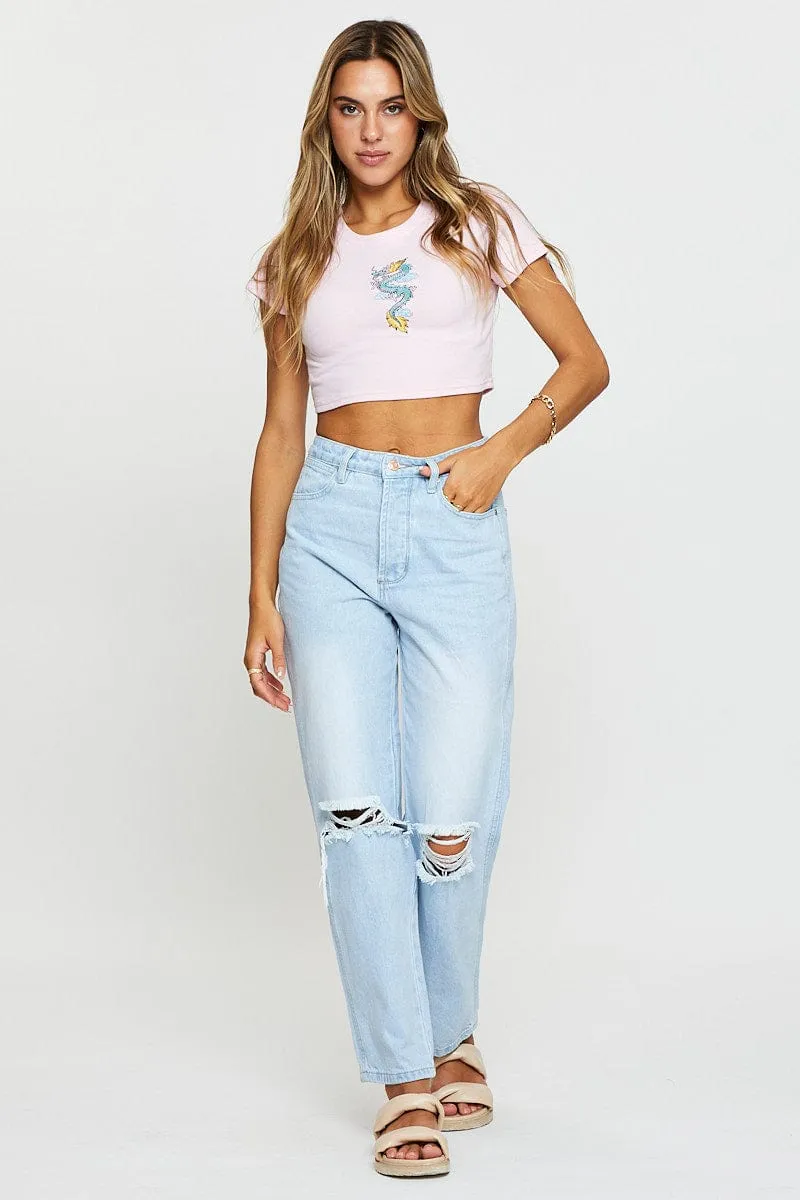 Pink Graphic Top Short Sleeve Ribbed sold by Ally Fashion product image thumbnail 2