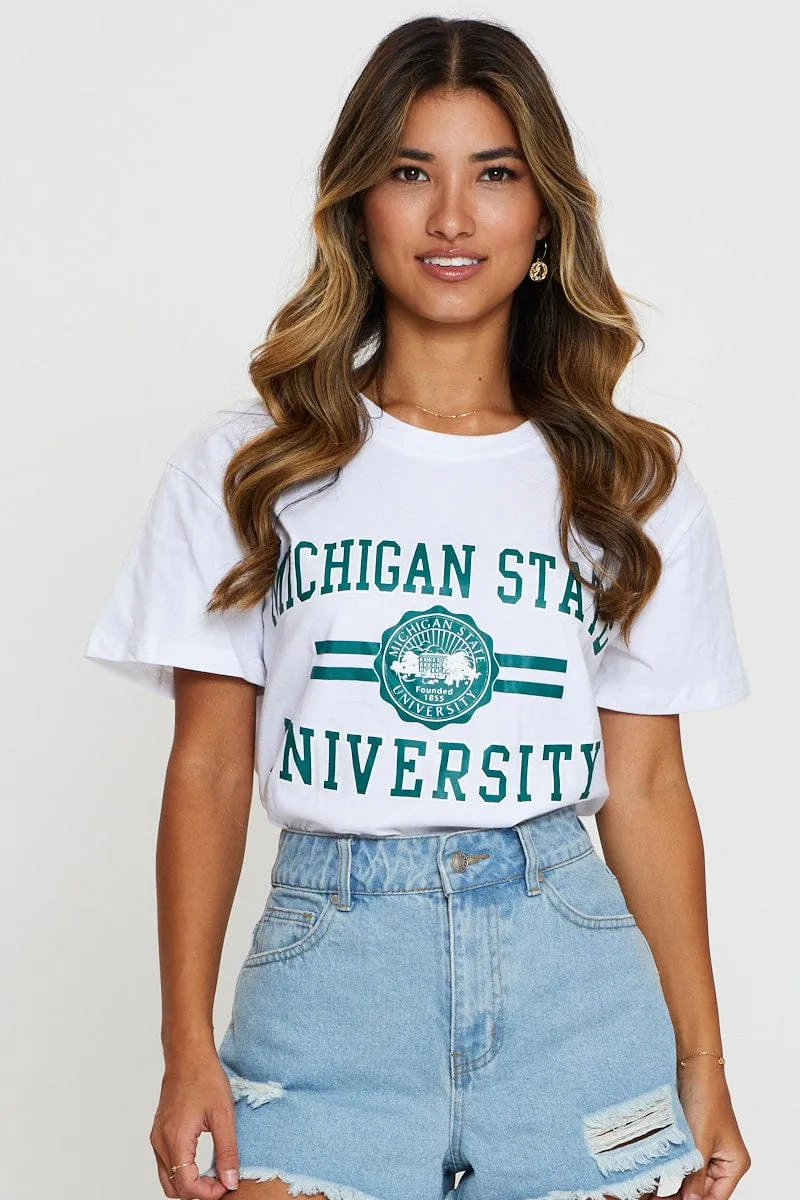 White Graphic T Shirt Short Sleeve sold by Ally Fashion product image thumbnail 3