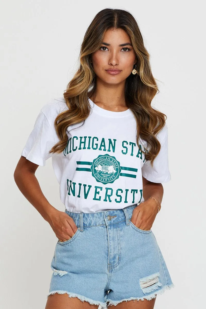 White Graphic T Shirt Short Sleeve sold by Ally Fashion