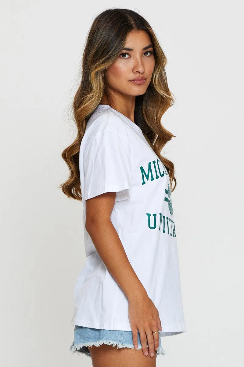 White Graphic T Shirt Short Sleeve sold by Ally Fashion product image thumbnail 4