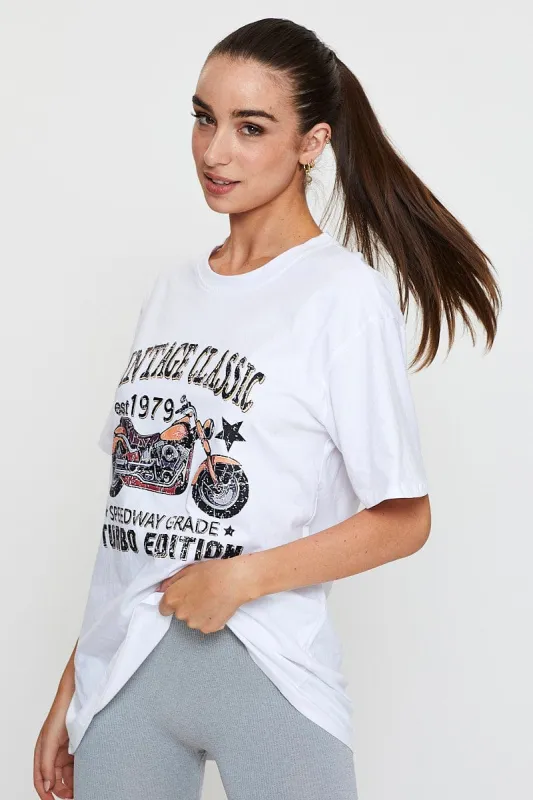White Graphic T Shirt Short Sleeve Oversized sold by Ally Fashion