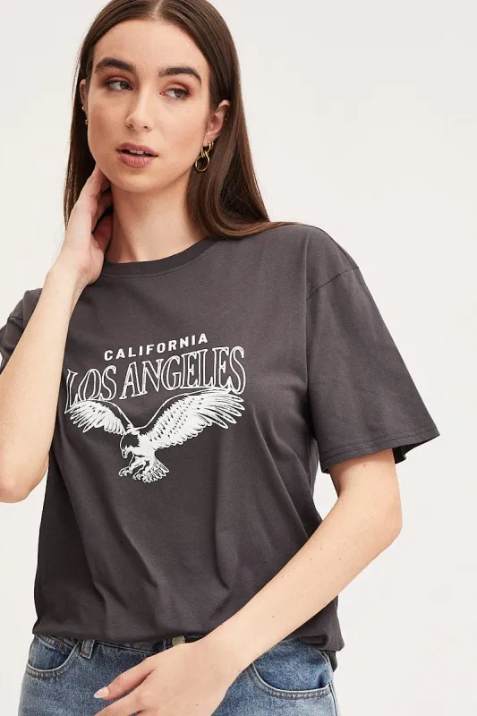 Grey Graphic T Shirt Short Sleeve sold by Ally Fashion
