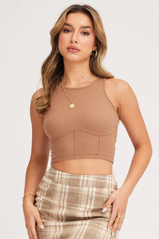 Brown Crop Top Ribbed sold by Ally Fashion