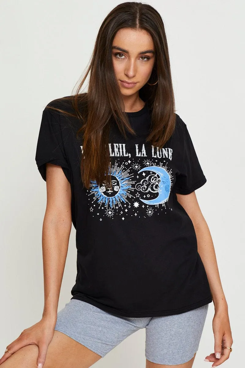 Black Graphic T Shirt Short Sleeve sold by Ally Fashion