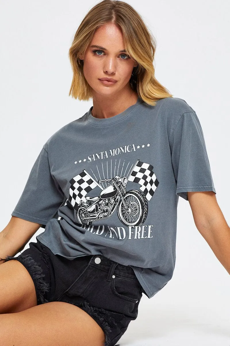 Grey Graphic T Shirt Short Sleeve sold by Ally Fashion