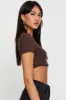 Brown Rib Crop Top Short Sleeve sold by Ally Fashion