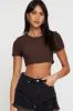 Brown Rib Crop Top Short Sleeve sold by Ally Fashion