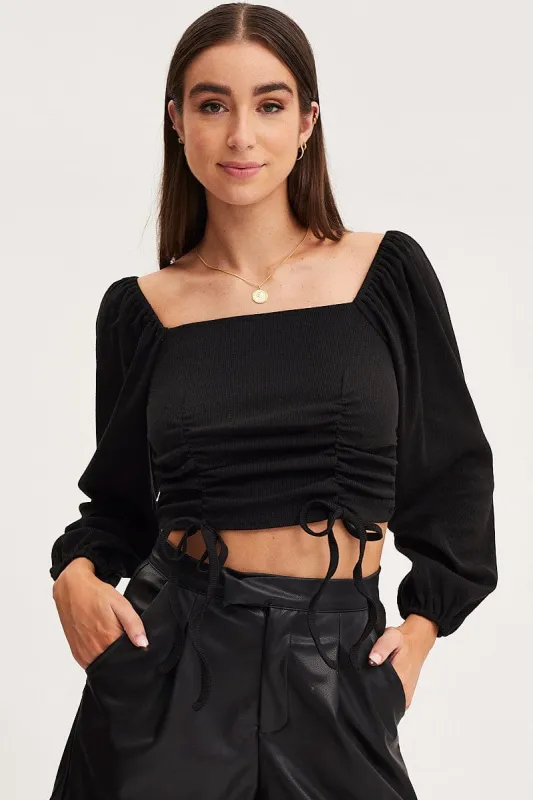 Black Ruched Crop Top Long Sleeve sold by Ally Fashion