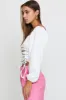 White Ruched Crop Top Long Sleeve sold by Ally Fashion