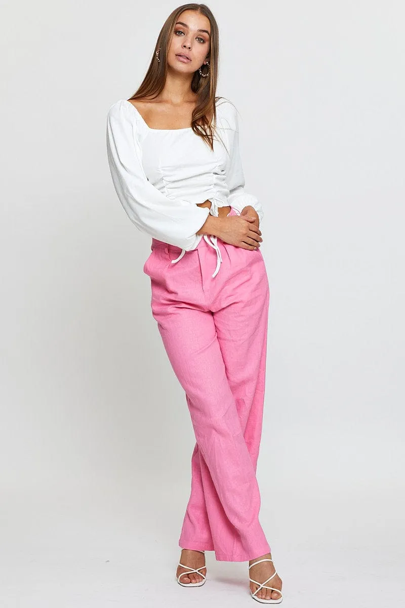 White Ruched Crop Top Long Sleeve sold by Ally Fashion product image thumbnail 2