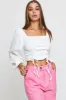 White Ruched Crop Top Long Sleeve sold by Ally Fashion
