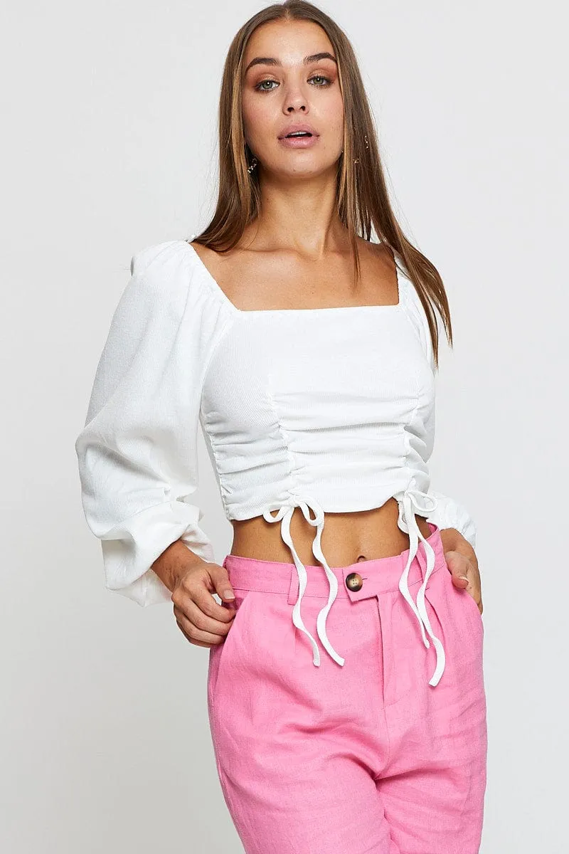 White Ruched Crop Top Long Sleeve sold by Ally Fashion product image thumbnail 3