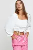 White Ruched Crop Top Long Sleeve sold by Ally Fashion