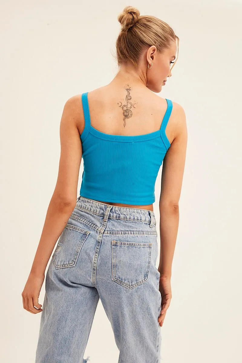 Blue Crop Singlet Sleeveless Rib Embroidered sold by Ally Fashion product image thumbnail 5