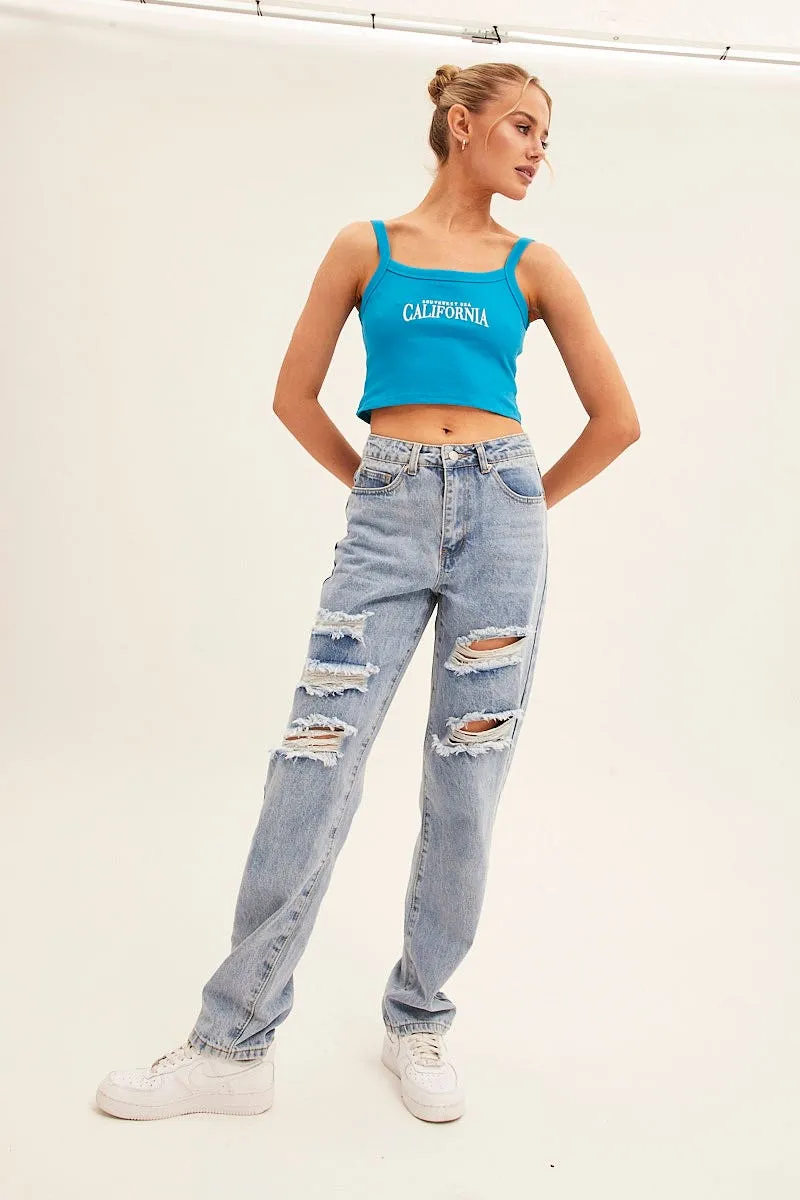 Blue Crop Singlet Sleeveless Rib Embroidered sold by Ally Fashion product image thumbnail 2
