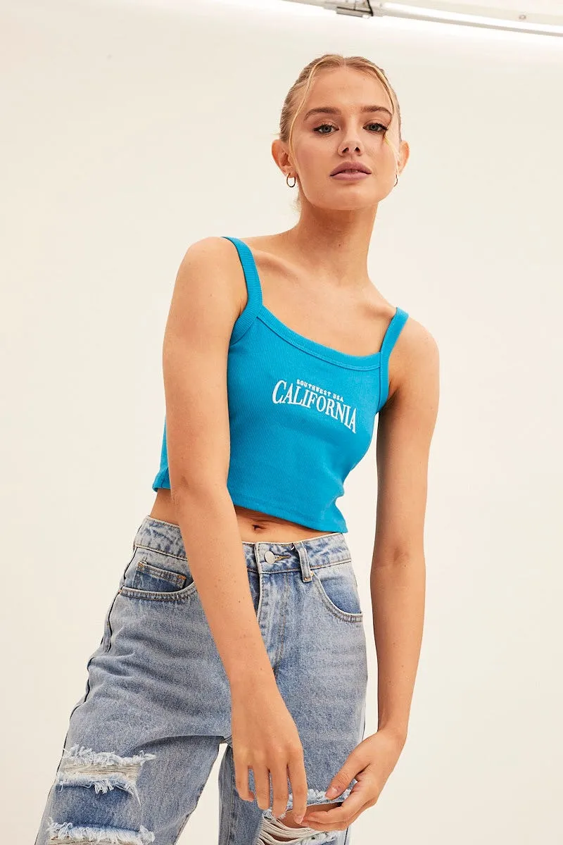 Blue Crop Singlet Sleeveless Rib Embroidered sold by Ally Fashion product image thumbnail 3