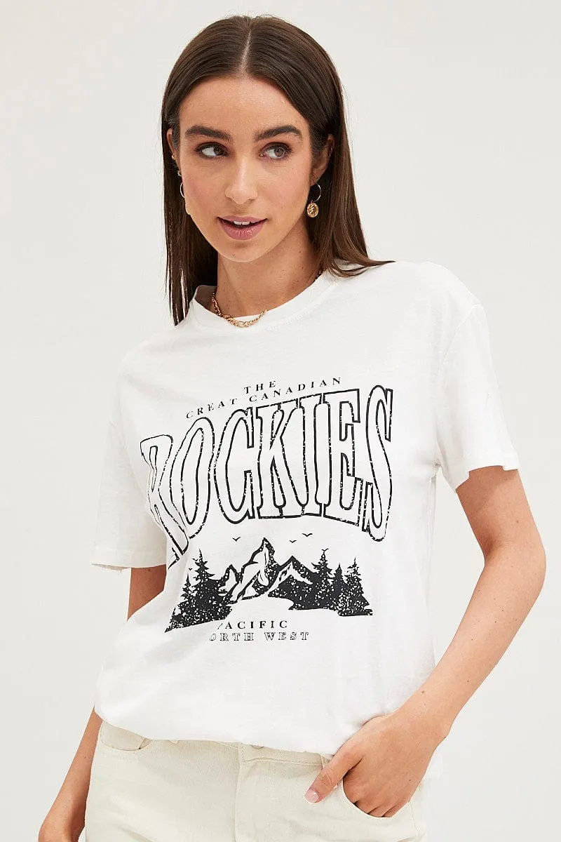 White Graphic T Shirt Short Sleeve sold by Ally Fashion