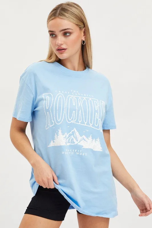 Blue Graphic T Shirt Short Sleeve sold by Ally Fashion