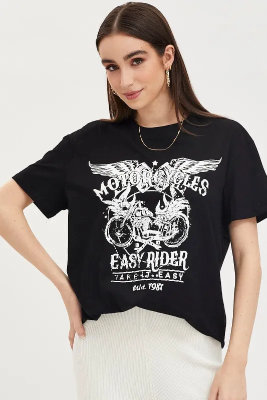 Black Graphic T Shirt Short Sleeve sold by Ally Fashion