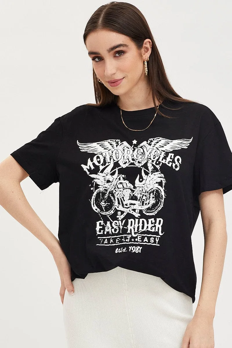 Black Graphic T-Shirt Short Sleeve sold by Ally Fashion